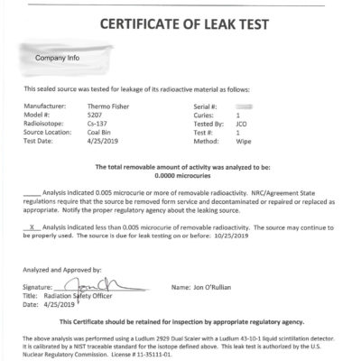 Leak Test Kit for Fixed Nuclear Gauges