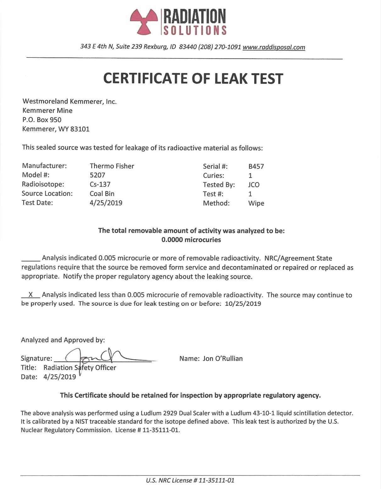 Leak Testing Radiation Solutions